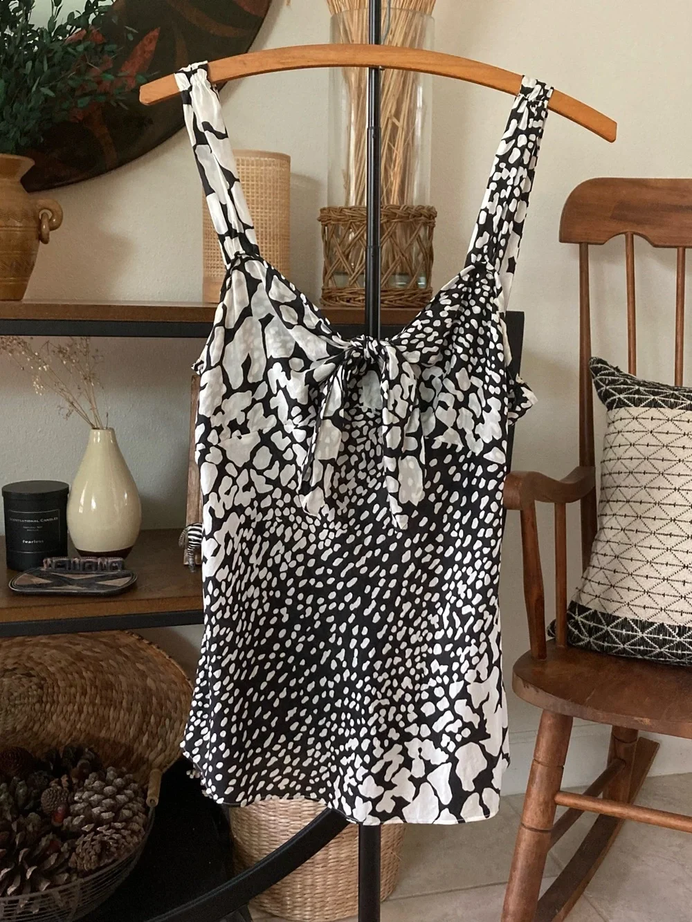 J. Crew Silk Black & White Tie-Front Camisole